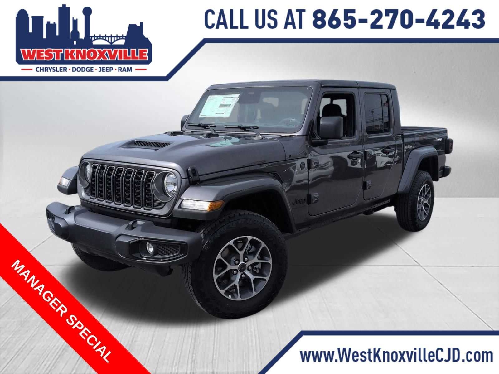 2026 Jeep Gladiator GLADIATOR SPORT S 4X4 in Granite Crystal Metallic Clear-Coat Exterior Paint — front three-quarter view