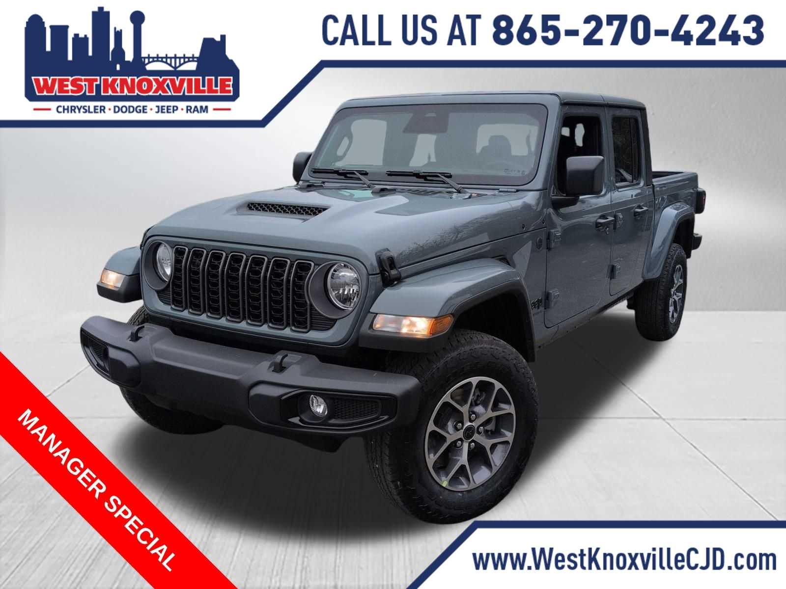 2026 Jeep Gladiator GLADIATOR SPORT S 4X4 in Anvil Clear-Coat Exterior Paint — front three-quarter view