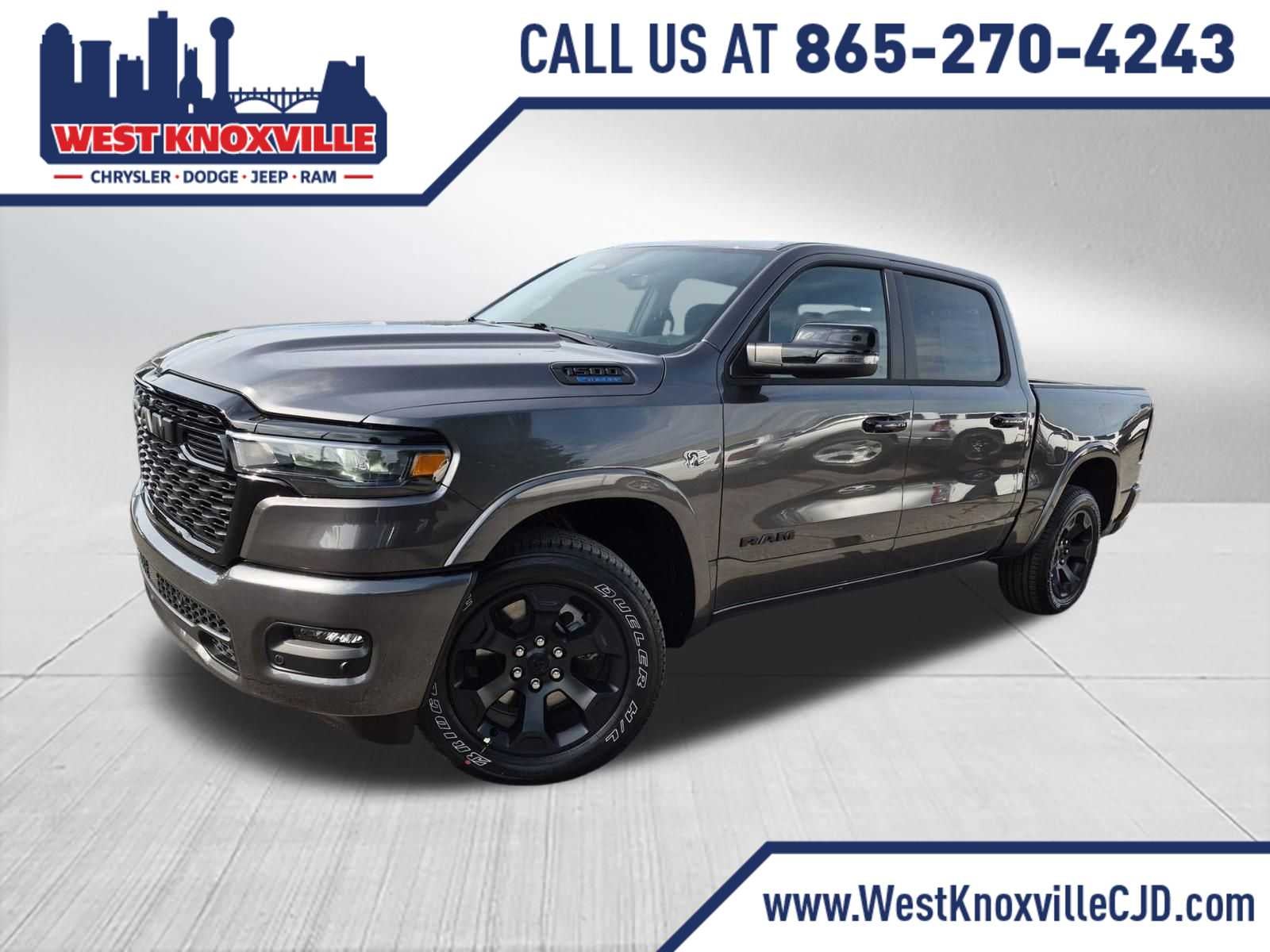 2026 RAM 1500 RAM 1500 BIG HORN CREW CAB 4X4 5'7' BOX in Granite Crystal Metallic Clear-Coat Exterior Paint — front three-quarter view