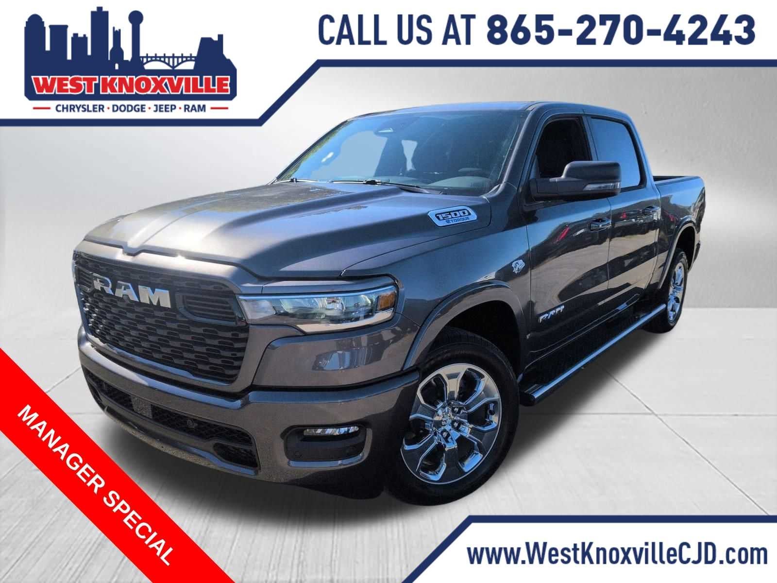 2026 RAM 1500 RAM 1500 BIG HORN CREW CAB 4X4 5'7' BOX in Granite Crystal Metallic Clear-Coat Exterior Paint — front three-quarter view