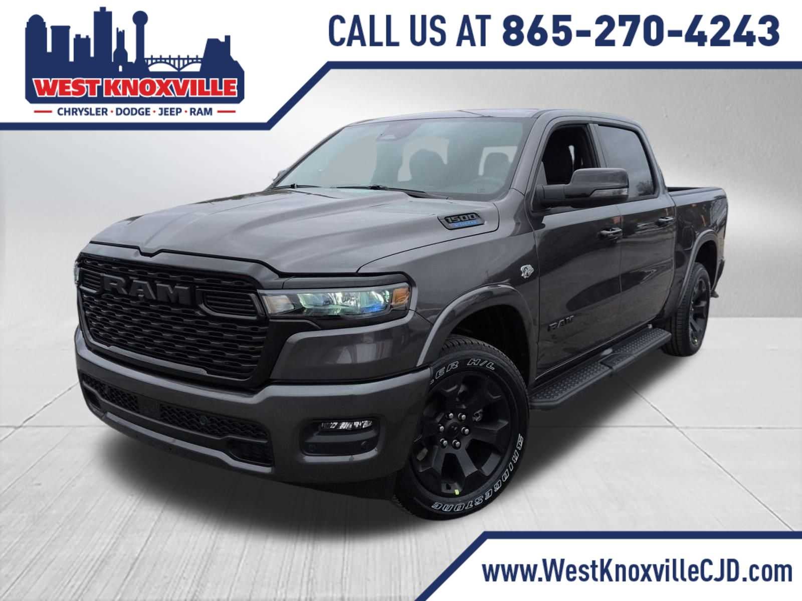 2026 RAM 1500 RAM 1500 BIG HORN CREW CAB 4X4 5'7' BOX in Granite Crystal Metallic Clear-Coat Exterior Paint — front three-quarter view