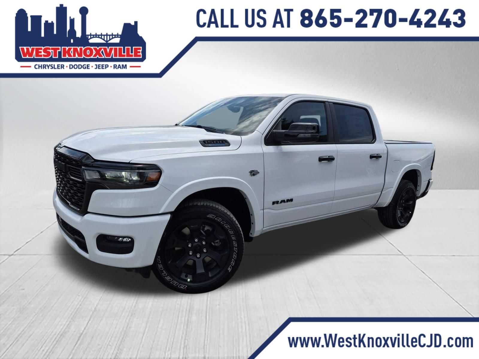 2026 RAM 1500 RAM 1500 BIG HORN CREW CAB 4X4 5'7' BOX in Bright White Clear-Coat Exterior Paint — front three-quarter view