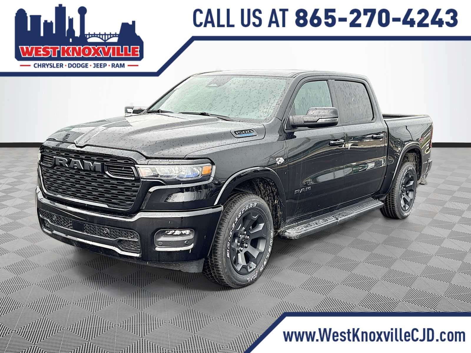 2026 RAM 1500 RAM 1500 BIG HORN CREW CAB 4X4 5'7' BOX in Diamond Black Crystal Pearl-Coat Exterior Paint — front three-quarter view