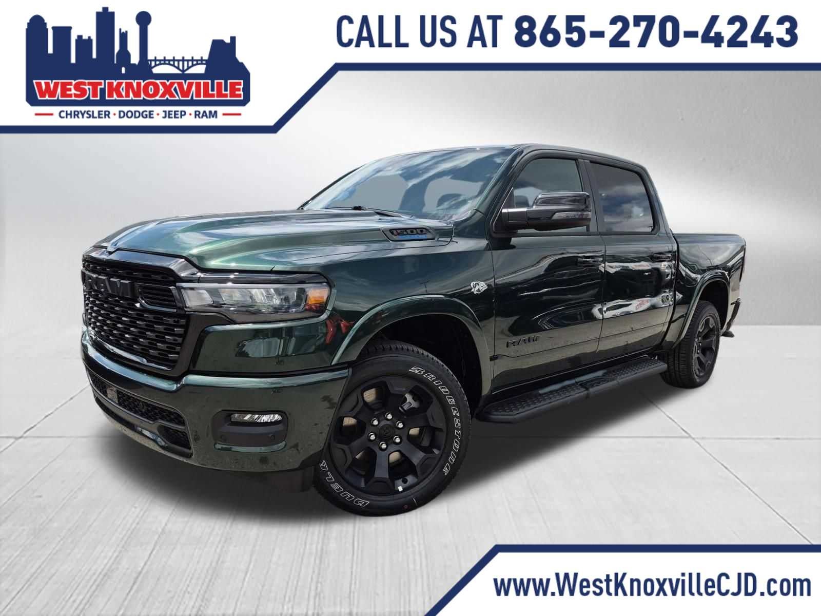 2026 RAM 1500 RAM 1500 BIG HORN CREW CAB 4X4 5'7' BOX in Serrano-Green Metallic Exterior Paint — front three-quarter view