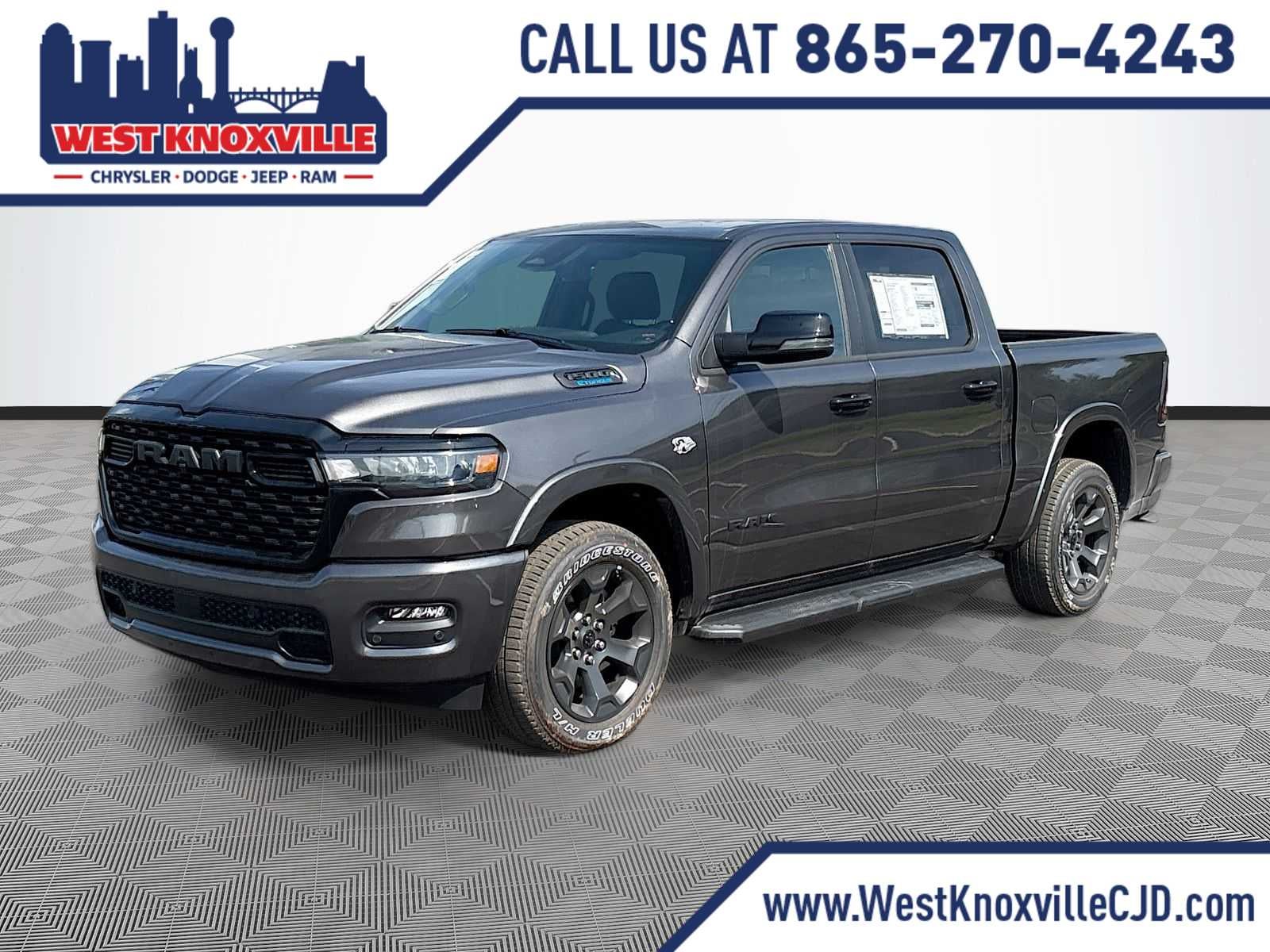 2026 RAM 1500 RAM 1500 BIG HORN CREW CAB 4X4 5'7' BOX in Granite Crystal Metallic Clear-Coat Exterior Paint — front three-quarter view