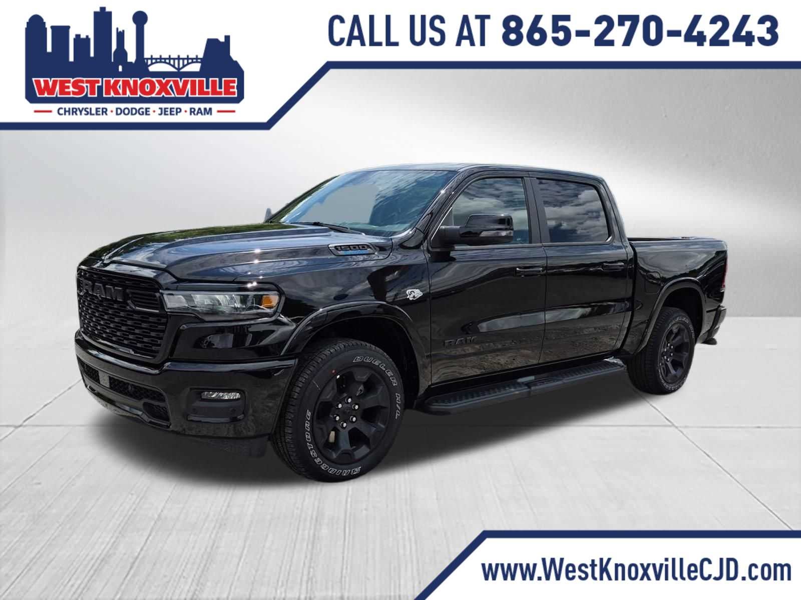 2026 RAM 1500 RAM 1500 BIG HORN CREW CAB 4X4 5'7' BOX in Diamond Black Crystal Pearl-Coat Exterior Paint — front three-quarter view