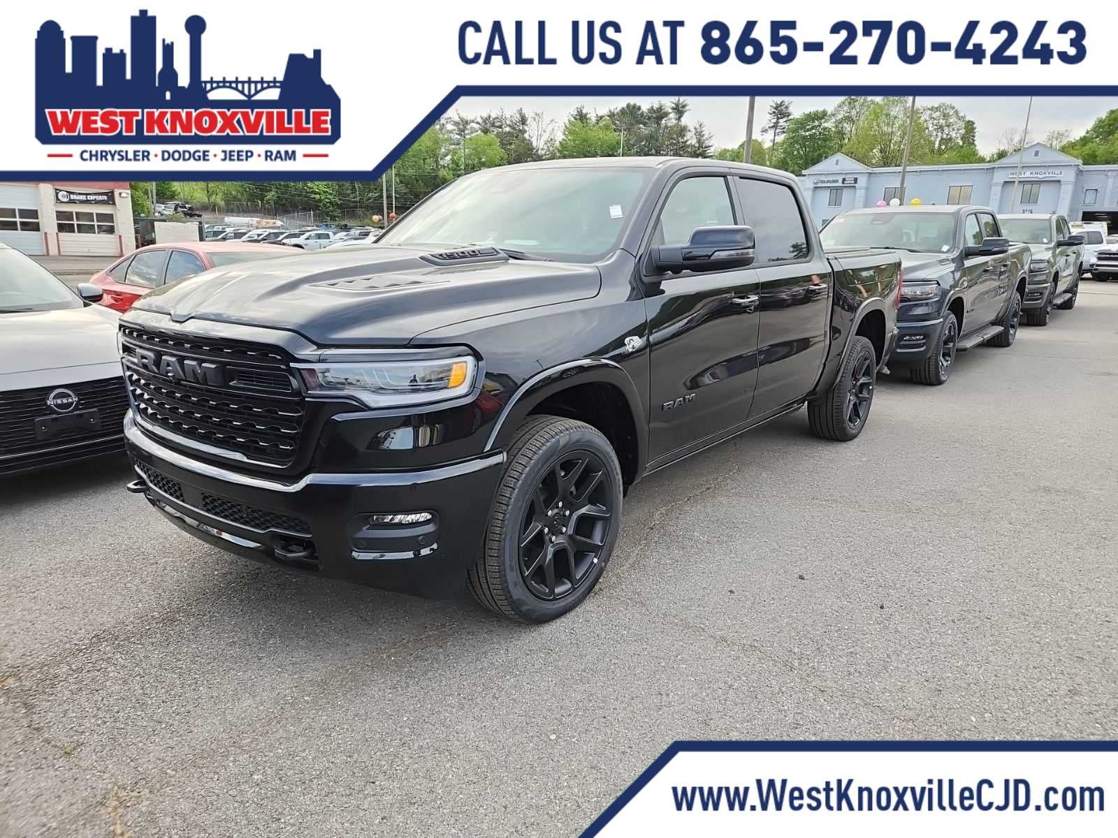 2026 RAM 1500 RAM 1500 LIMITED CREW CAB 4X4 5'7' BOX in Diamond Black Crystal Pearl-Coat Exterior Paint — front three-quarter view