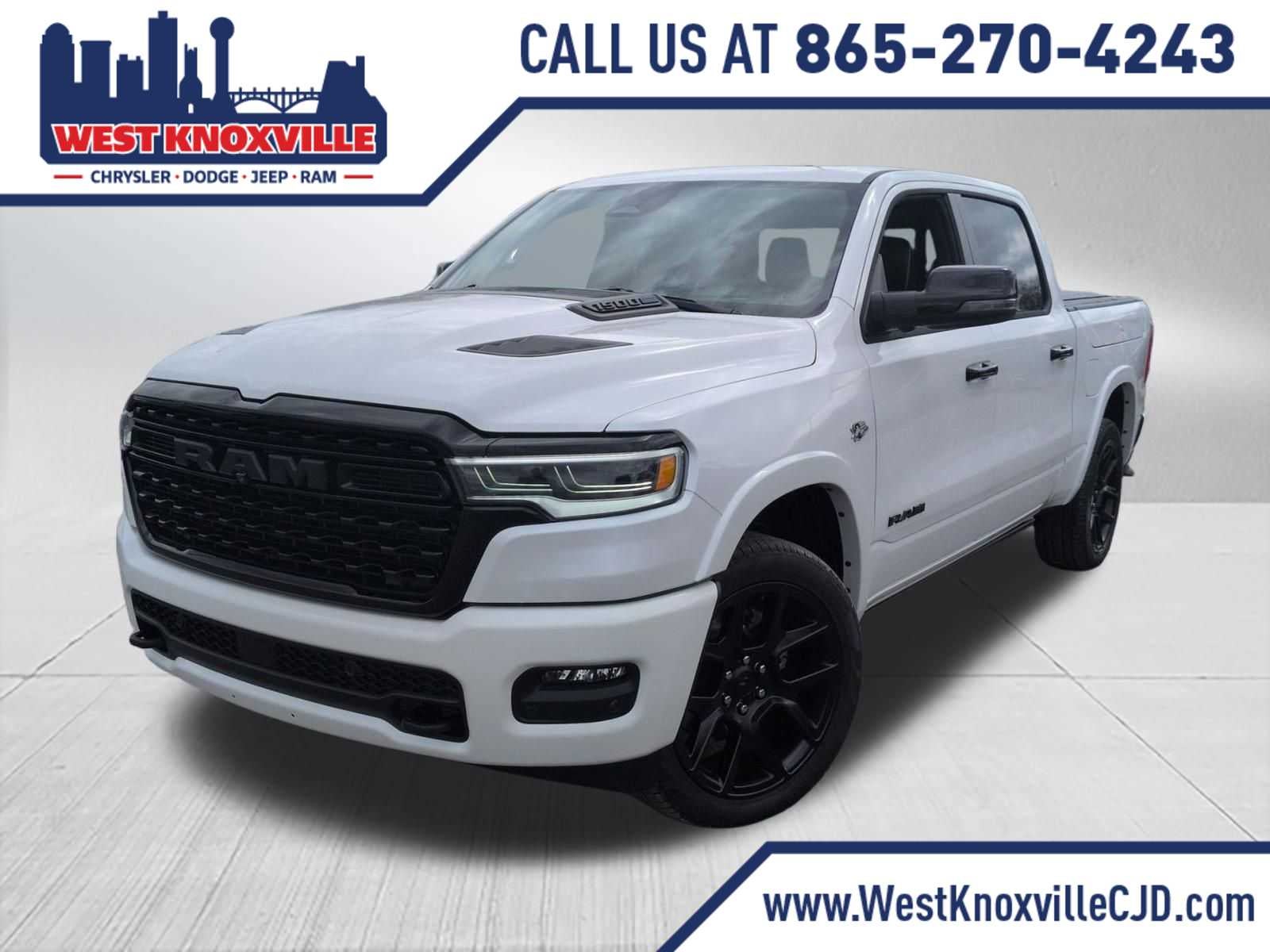 2026 RAM 1500 RAM 1500 LIMITED CREW CAB 4X4 5'7' BOX in Ivory White Tri-Coat Pearl-Coat Exterior Paint — front three-quarter view