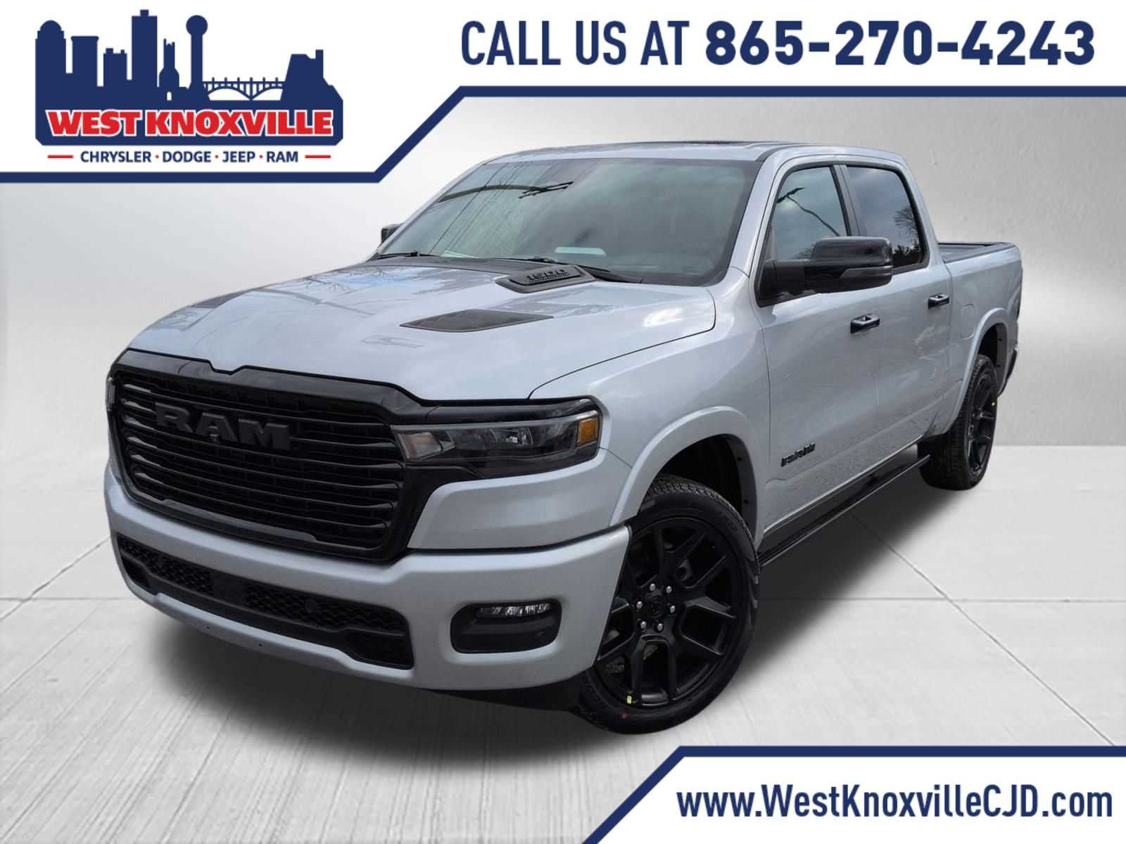 2026 RAM 1500 RAM 1500 LARAMIE CREW CAB 4X4 5'7' BOX in Silver Zynith Exterior Paint — front three-quarter view