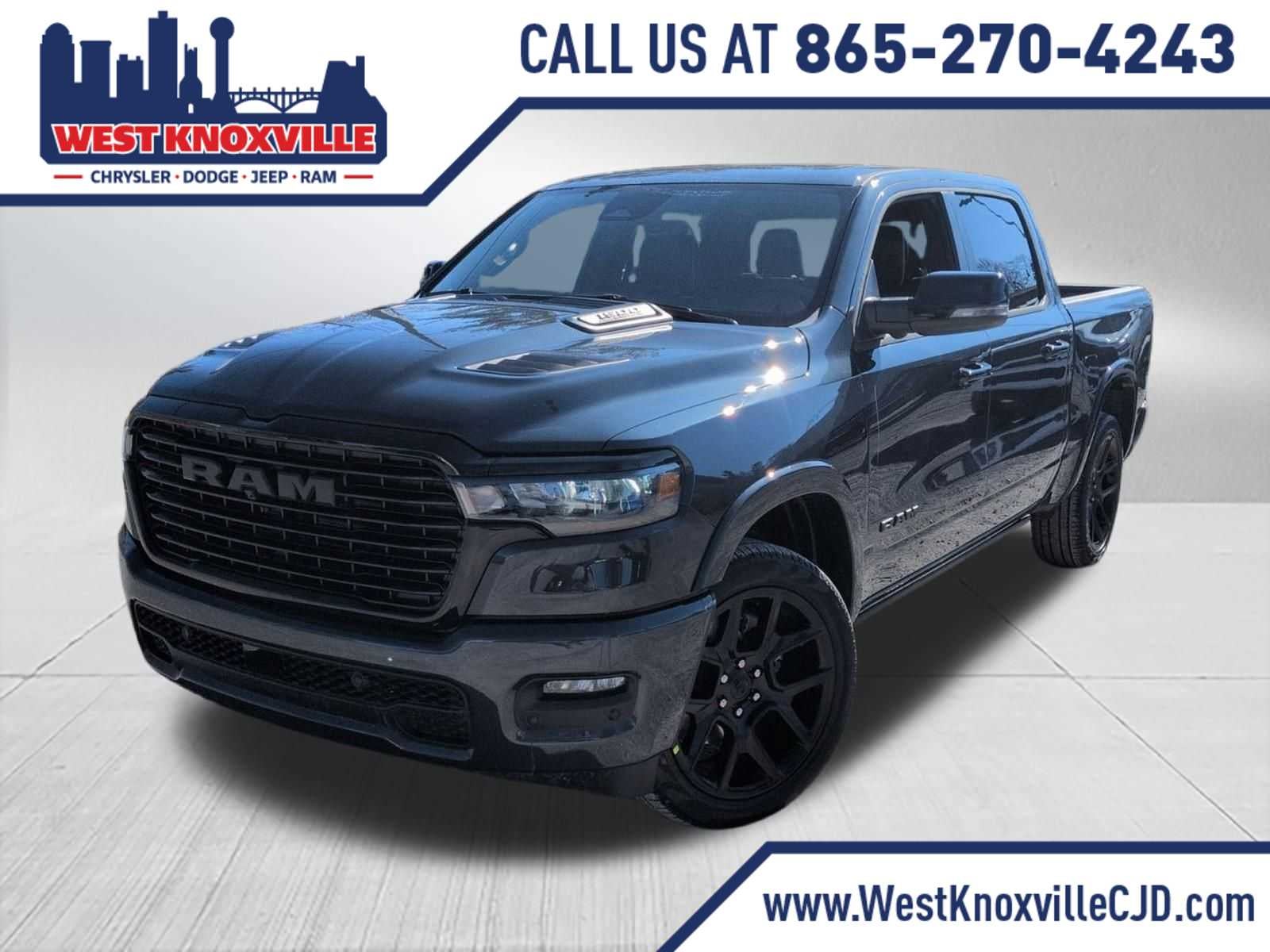 2026 RAM 1500 RAM 1500 LARAMIE CREW CAB 4X4 5'7' BOX in Forged Blue Metallic Exterior Paint — front three-quarter view