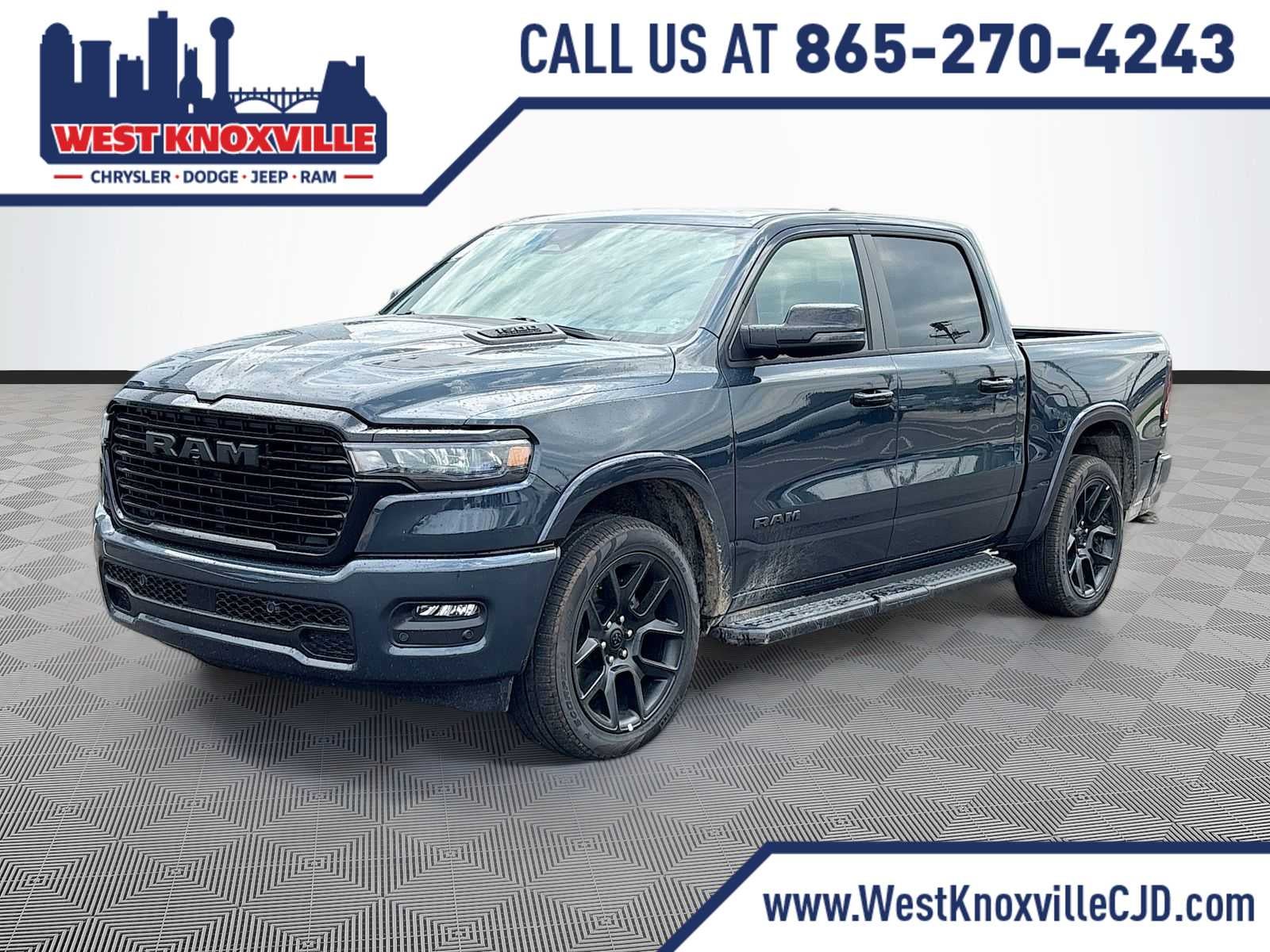 2026 RAM 1500 RAM 1500 LARAMIE CREW CAB 4X4 5'7' BOX in Forged Blue Metallic Exterior Paint — front three-quarter view