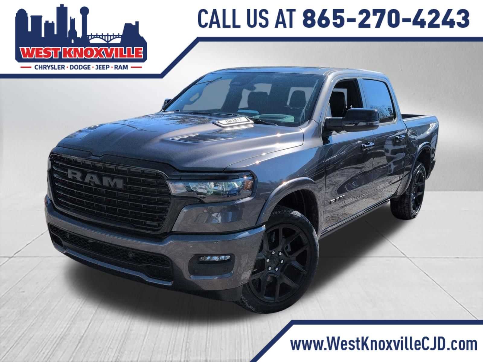 2026 RAM 1500 RAM 1500 LARAMIE CREW CAB 4X4 5'7' BOX in Granite Crystal Metallic Clear-Coat Exterior Paint — front three-quarter view