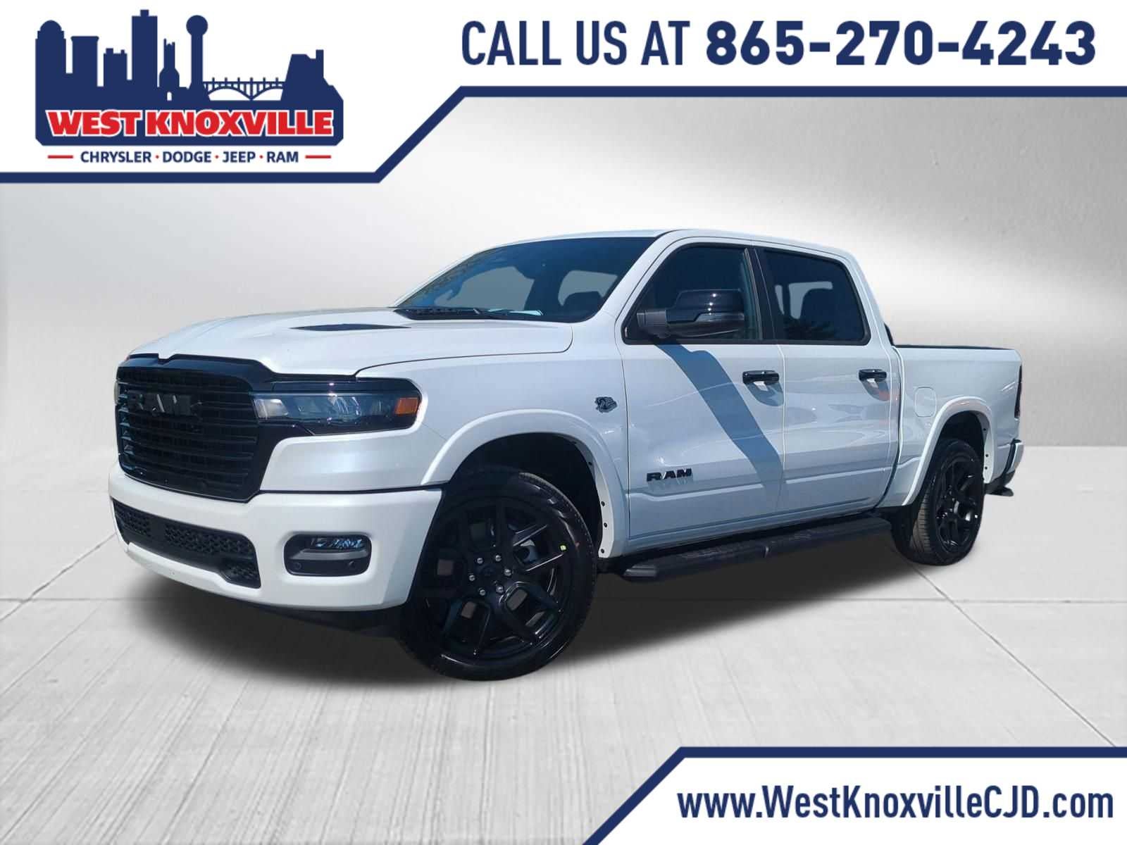 2026 RAM 1500 RAM 1500 LARAMIE CREW CAB 4X4 5'7' BOX in Ivory White Tri-Coat Pearl-Coat Exterior Paint — front three-quarter view