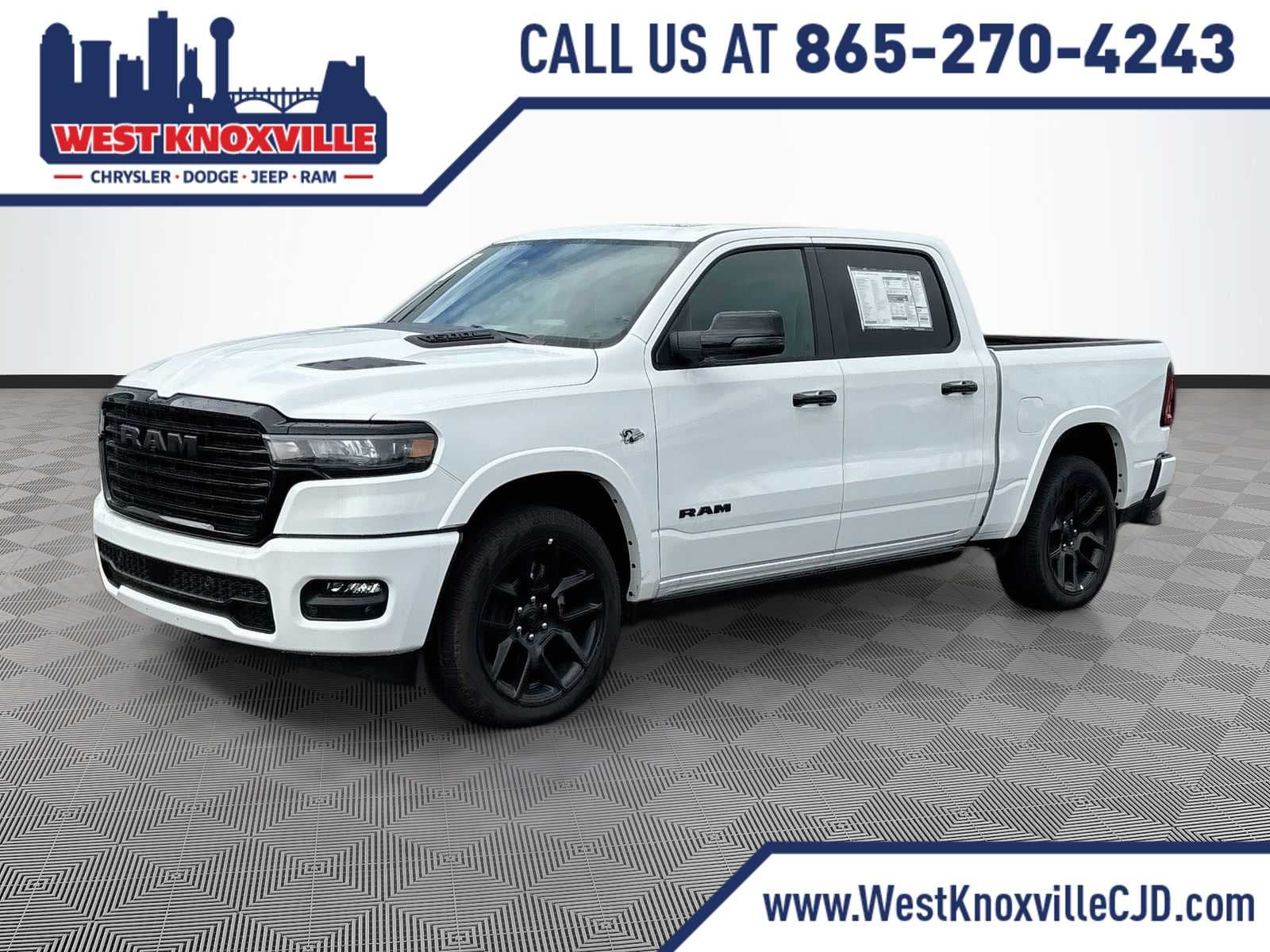 2026 RAM 1500 RAM 1500 LARAMIE CREW CAB 4X4 5'7' BOX in Bright White Clear-Coat Exterior Paint — front three-quarter view