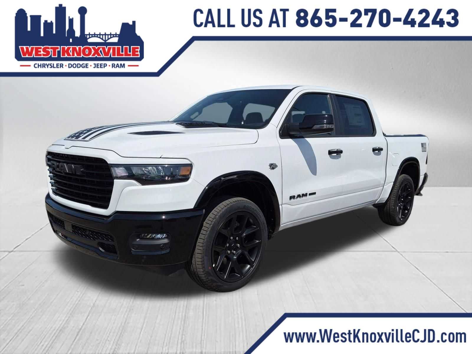 2026 RAM 1500 RAM 1500 LARAMIE CREW CAB 4X4 5'7' BOX in Bright White Clear-Coat Exterior Paint — front three-quarter view