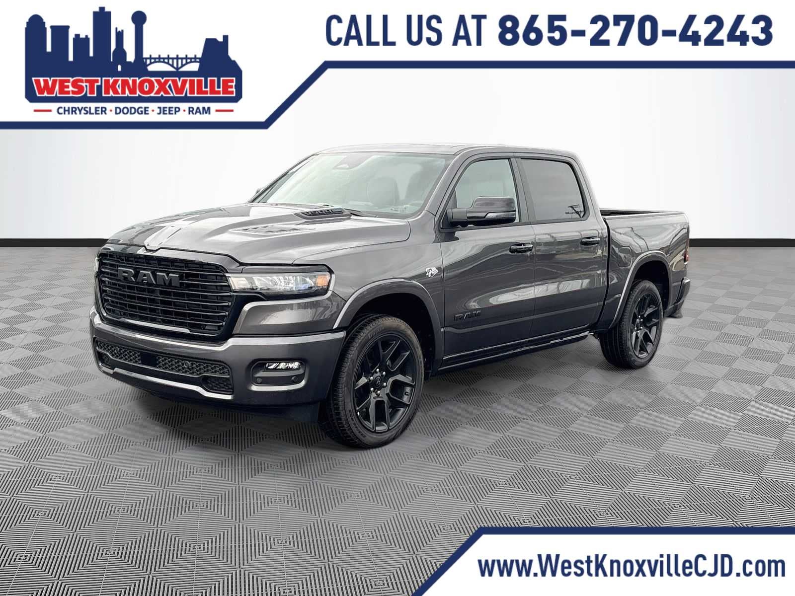 2026 RAM 1500 RAM 1500 LARAMIE CREW CAB 4X4 5'7' BOX in Granite Crystal Metallic Clear-Coat Exterior Paint — front three-quarter view