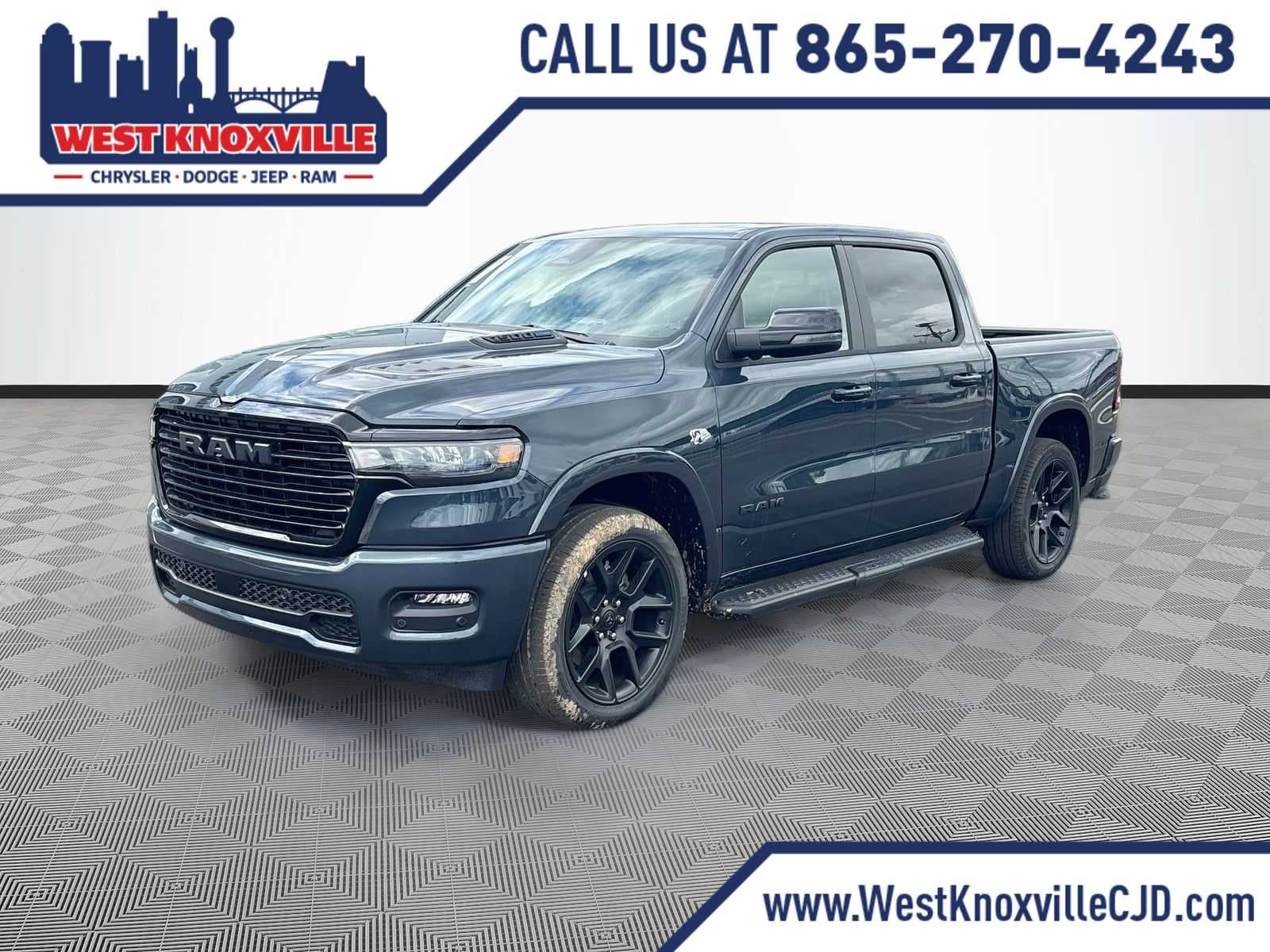 2026 RAM 1500 RAM 1500 LARAMIE CREW CAB 4X4 5'7' BOX in Forged Blue Metallic Exterior Paint — front three-quarter view
