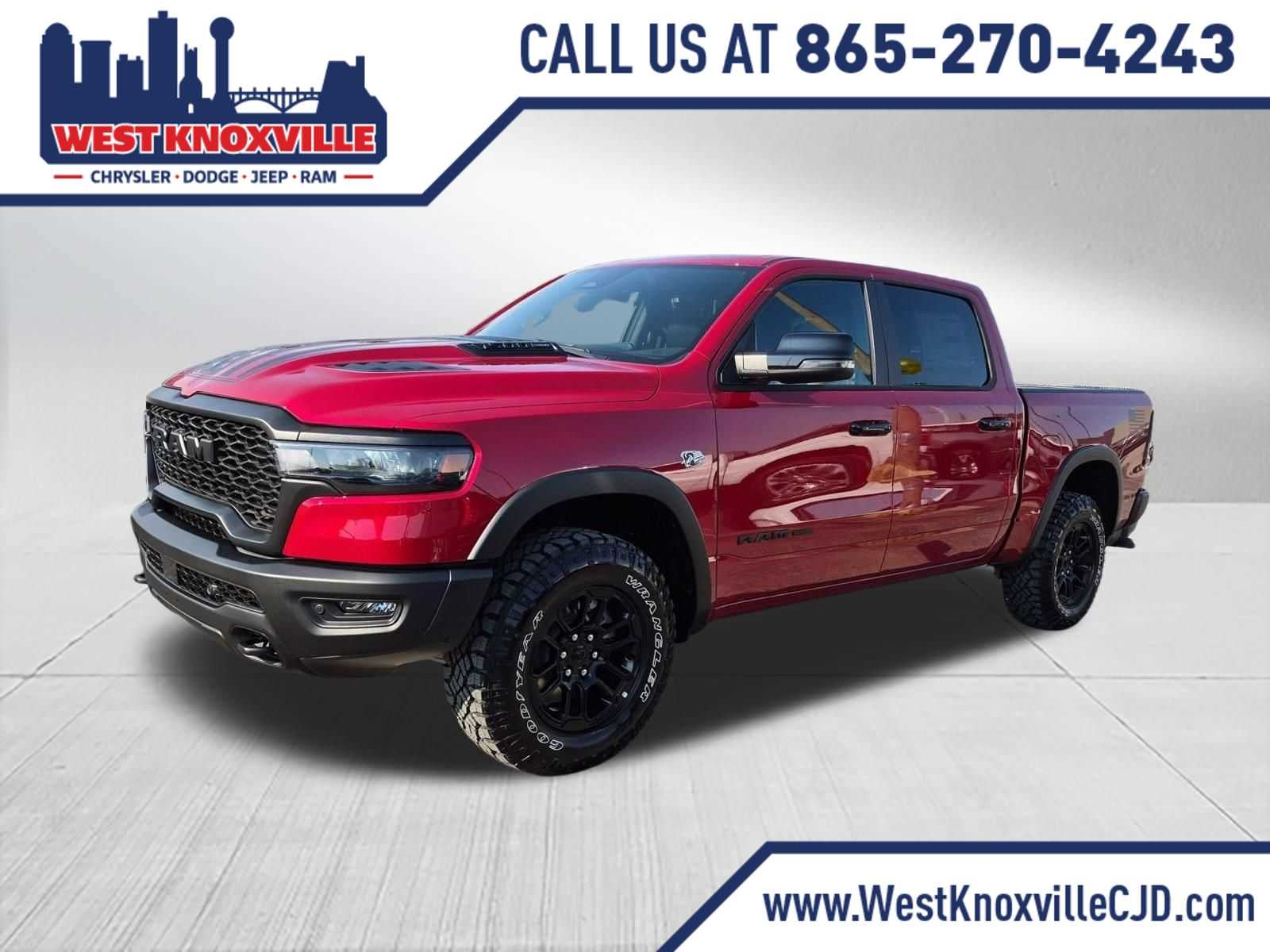 2026 RAM 1500 RAM 1500 REBEL CREW CAB 4X4 5'7' BOX in Molten Red Pearl-Coat Exterior Paint — front three-quarter view