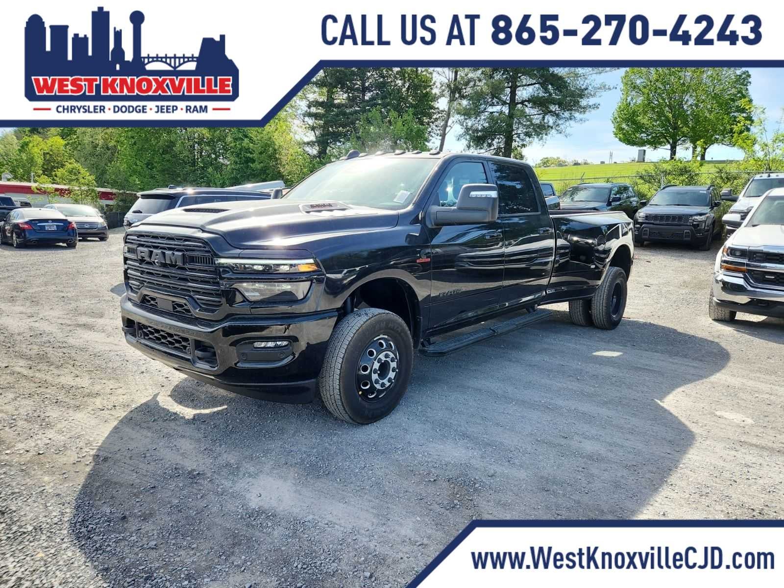 2026 RAM 3500 RAM 3500 LARAMIE CREW CAB 4X4 8' BOX in Diamond Black Crystal Pearl-Coat Exterior Paint — front three-quarter view