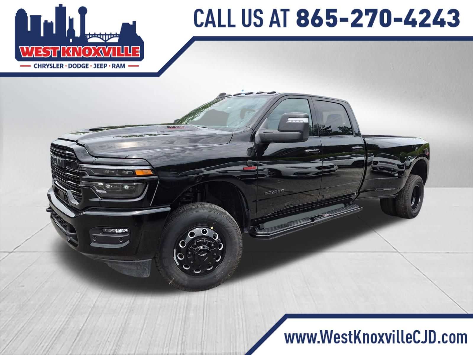 2026 RAM 3500 RAM 3500 LARAMIE CREW CAB 4X4 8' BOX in Diamond Black Crystal Pearl-Coat Exterior Paint — front three-quarter view