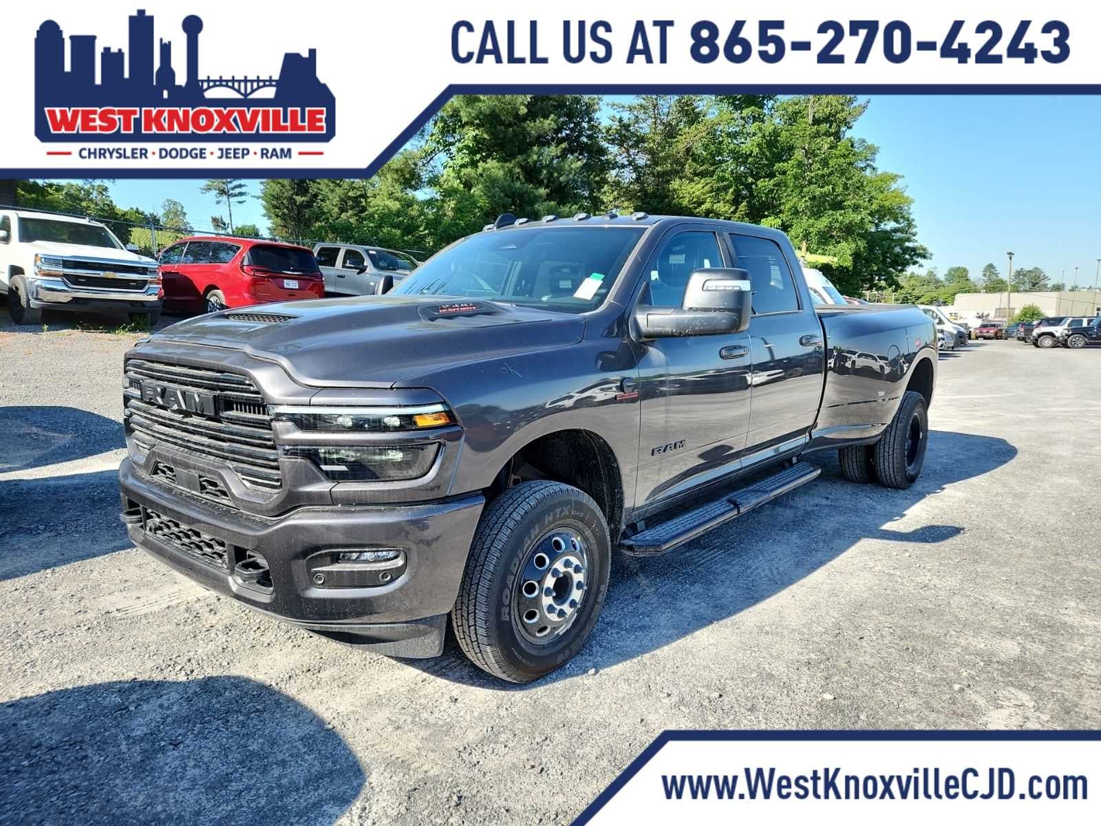 2026 RAM 3500 RAM 3500 LARAMIE CREW CAB 4X4 8' BOX in Granite Crystal Metallic Clear-Coat Exterior Paint — front three-quarter view