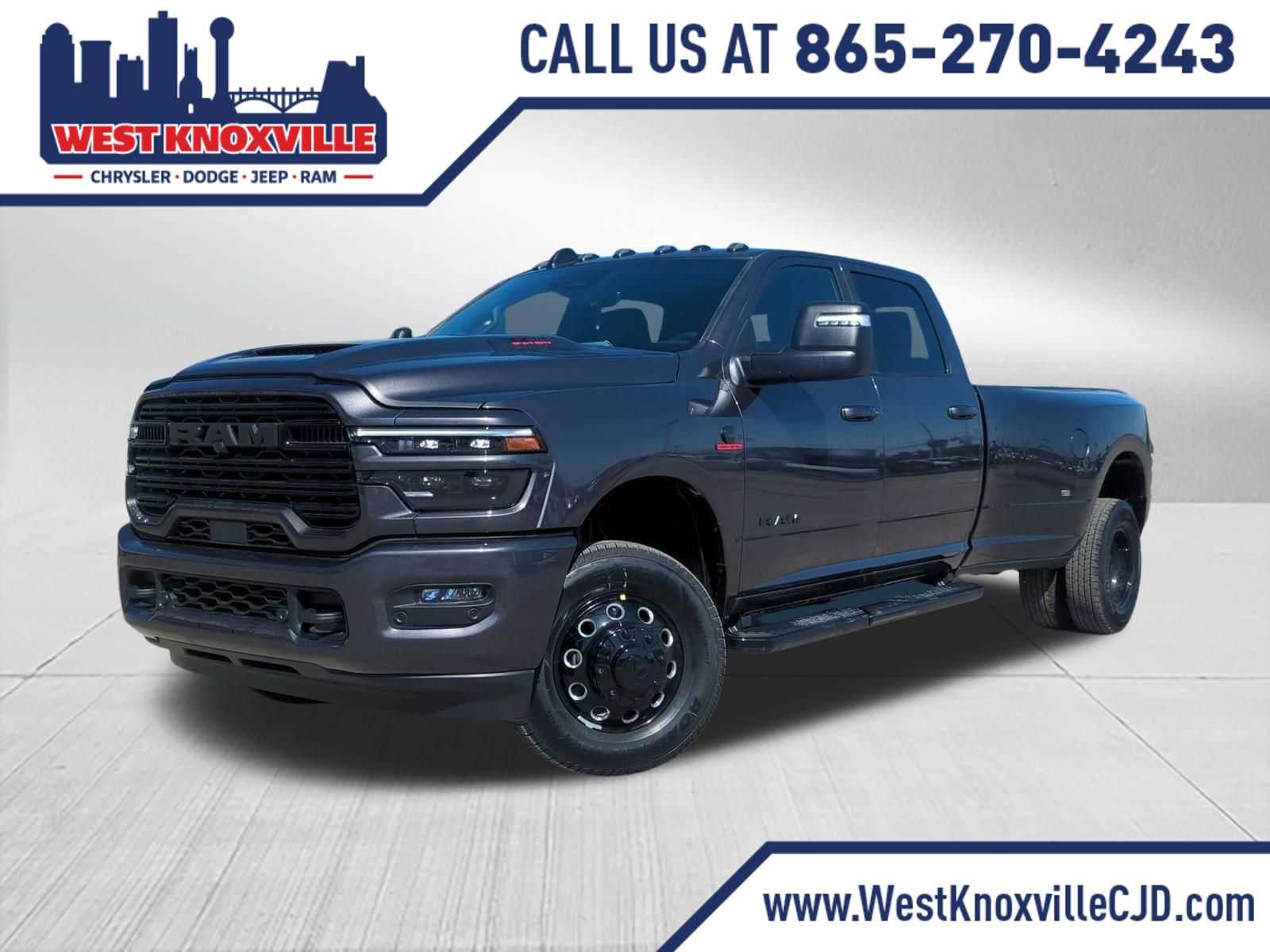 2026 RAM 3500 RAM 3500 LARAMIE CREW CAB 4X4 8' BOX in Granite Crystal Metallic Clear-Coat Exterior Paint — front three-quarter view