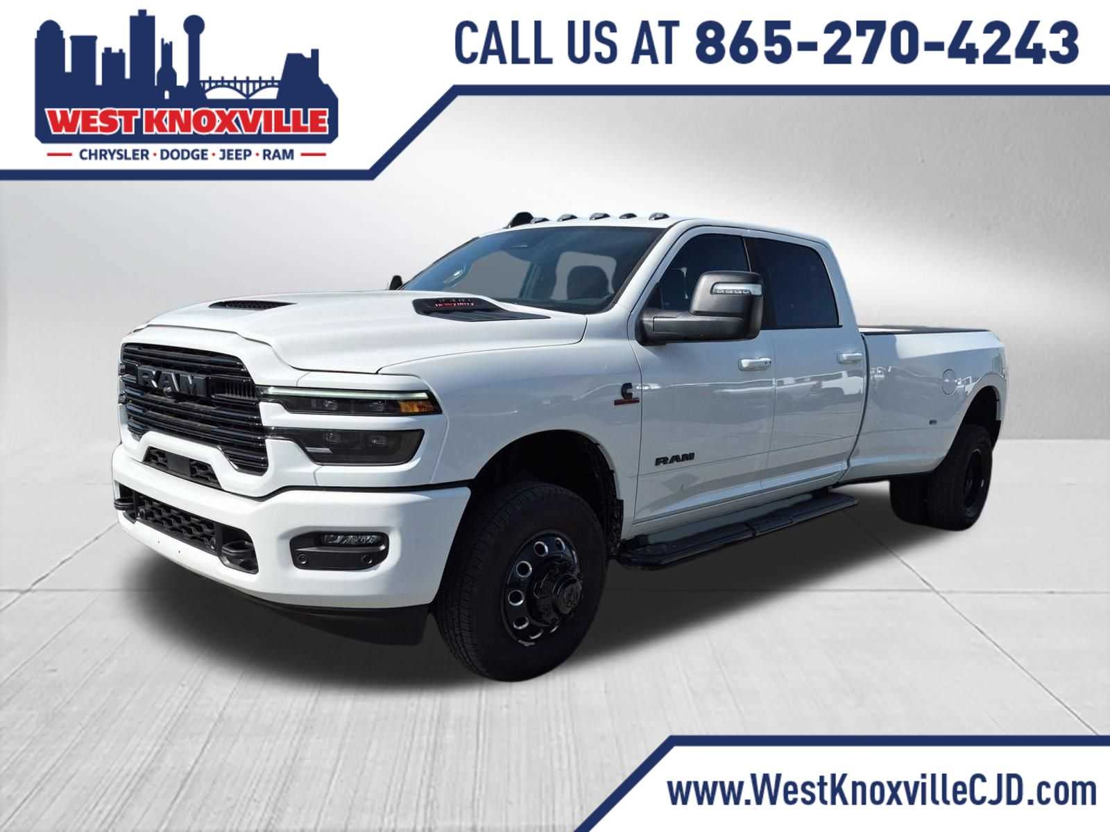 2026 RAM 3500 RAM 3500 LARAMIE CREW CAB 4X4 8' BOX in Bright White Clear-Coat Exterior Paint — front three-quarter view