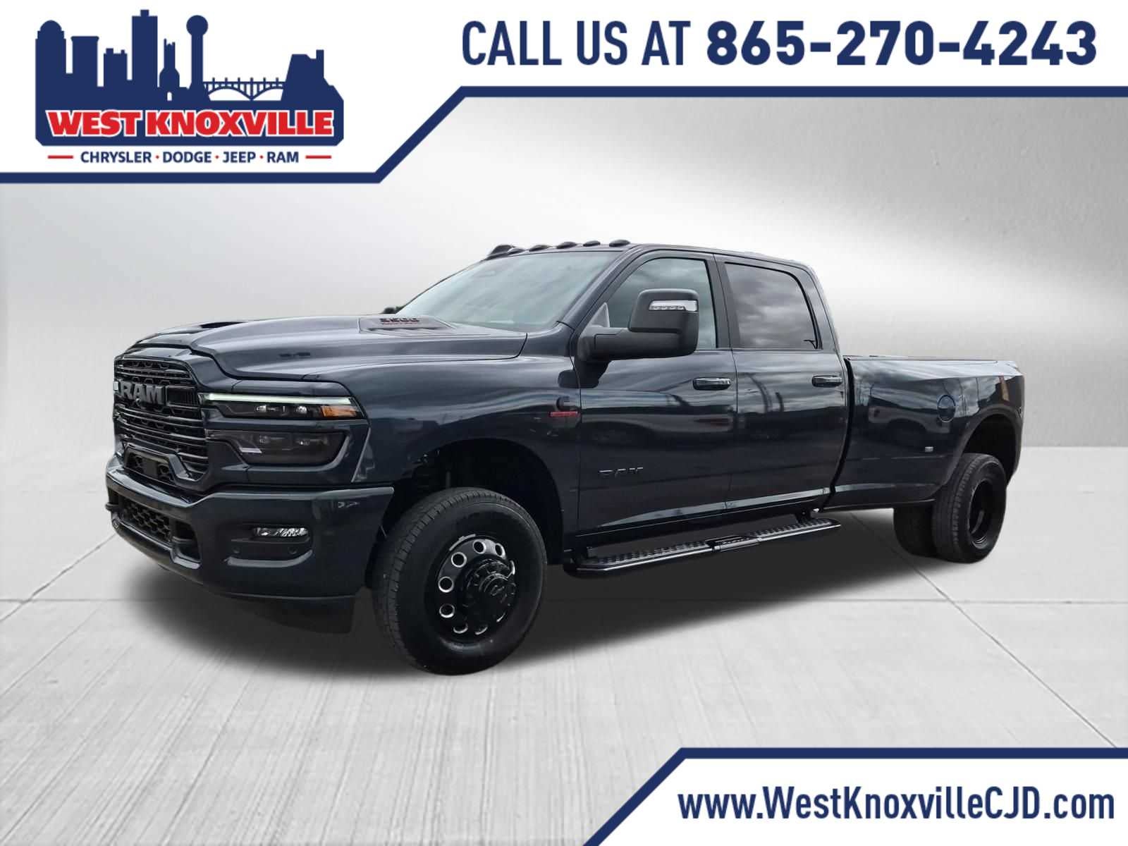 2026 RAM 3500 RAM 3500 LARAMIE CREW CAB 4X4 8' BOX in Forged Blue Metallic Exterior Paint — front three-quarter view