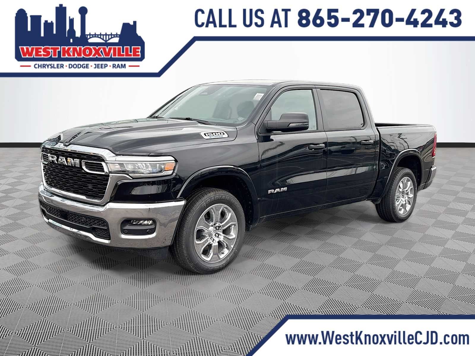2026 RAM 1500 RAM 1500 BIG HORN CREW CAB 4X4 5'7' BOX in Diamond Black Crystal Pearl-Coat Exterior Paint — front three-quarter view