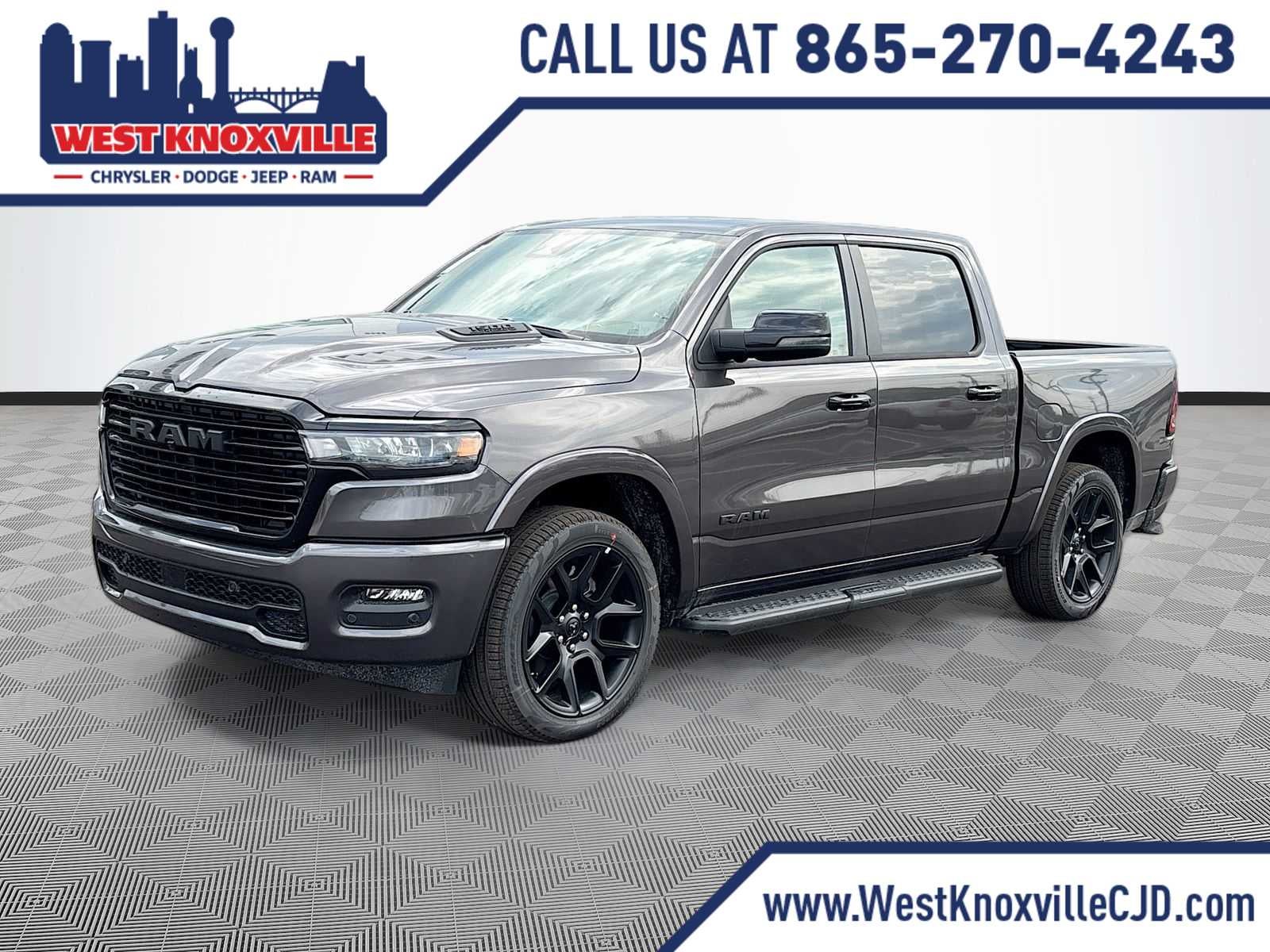 2026 RAM 1500 RAM 1500 LARAMIE CREW CAB 4X4 5'7' BOX in Granite Crystal Metallic Clear-Coat Exterior Paint — front three-quarter view