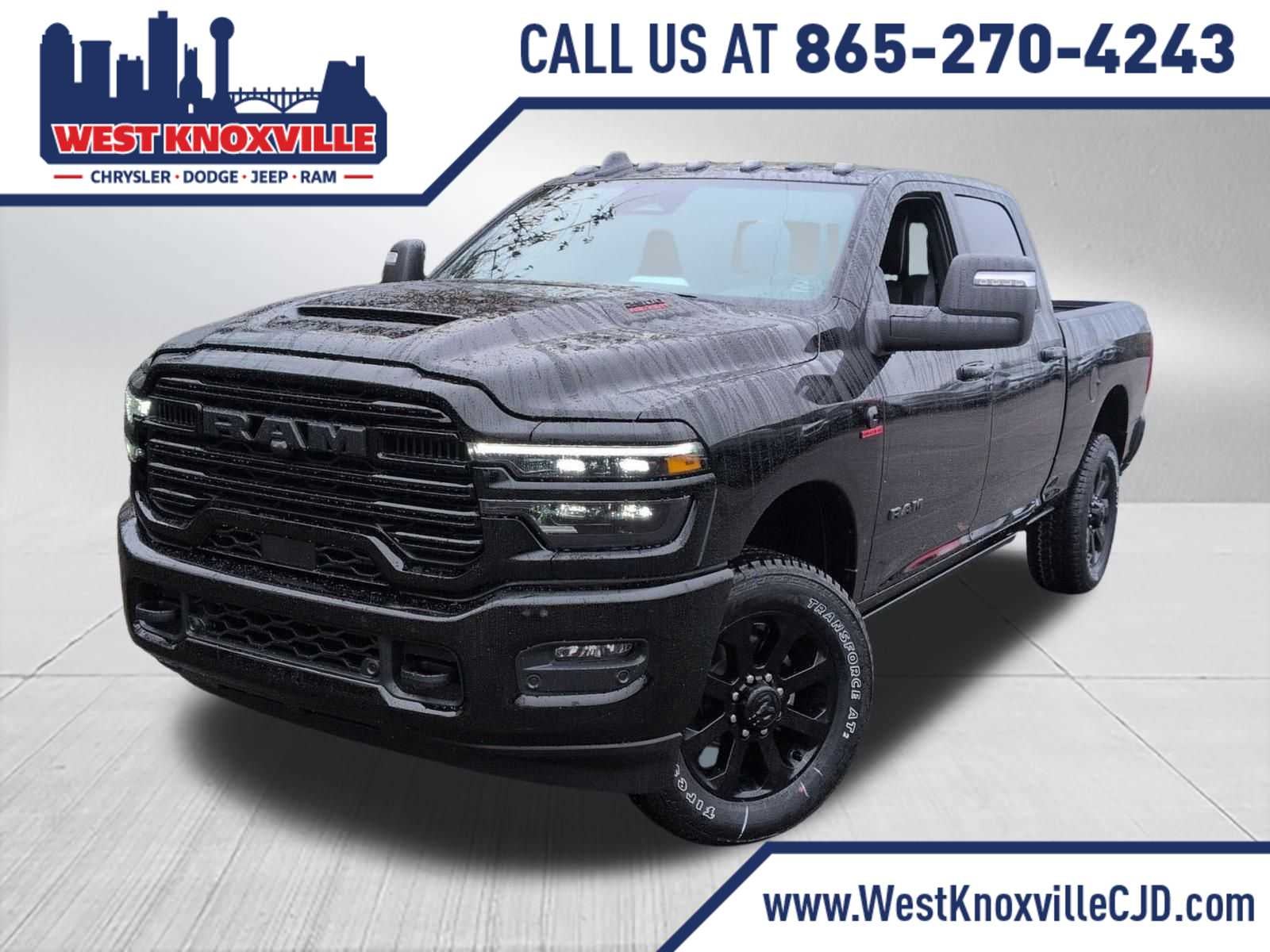 2026 RAM 2500 RAM 2500 LARAMIE CREW CAB 4X4 6'4' BOX in Diamond Black Crystal Pearl-Coat Exterior Paint — front three-quarter view