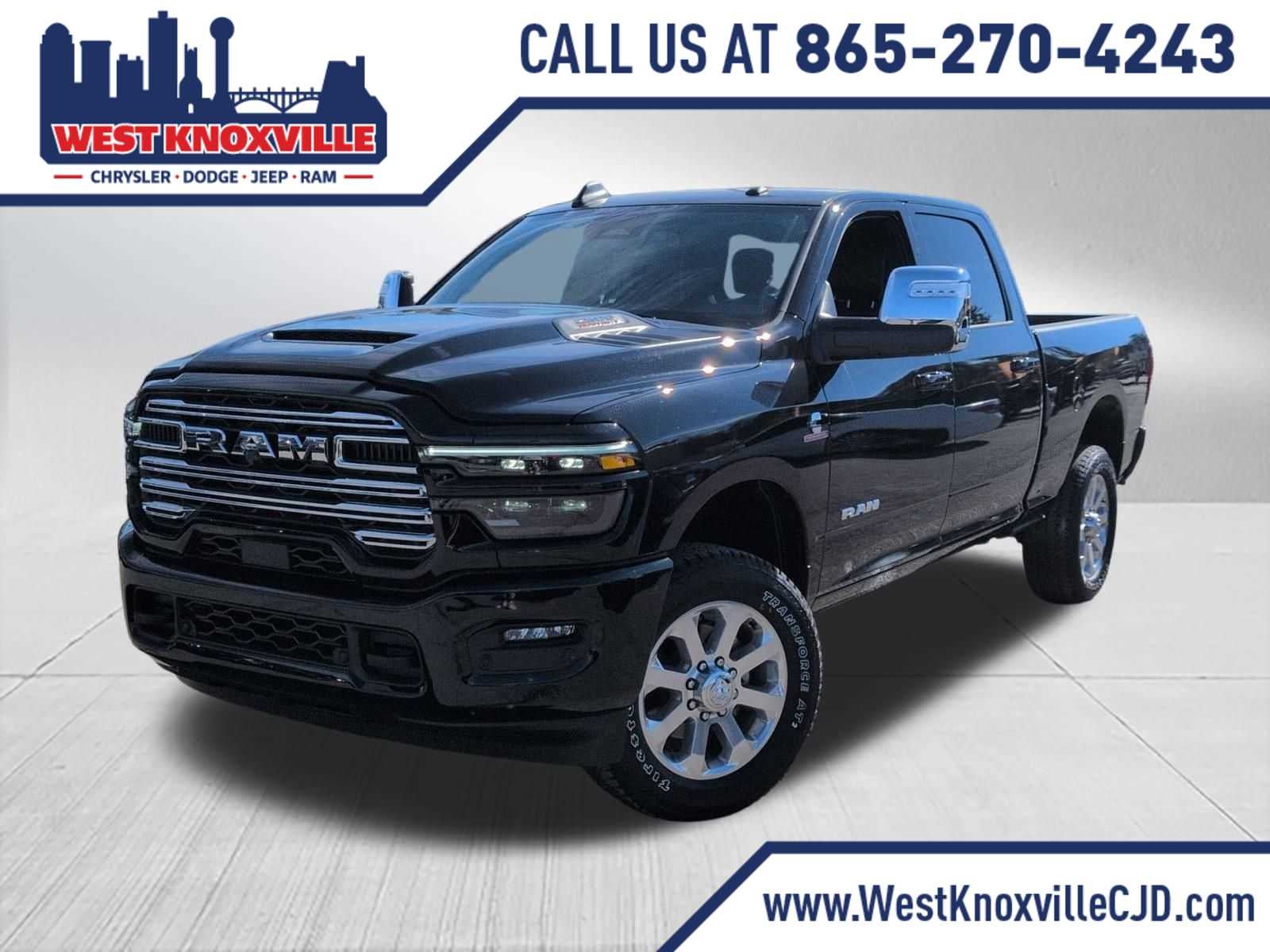 2026 RAM 2500 RAM 2500 LARAMIE CREW CAB 4X4 6'4' BOX in Diamond Black Crystal Pearl-Coat Exterior Paint — front three-quarter view