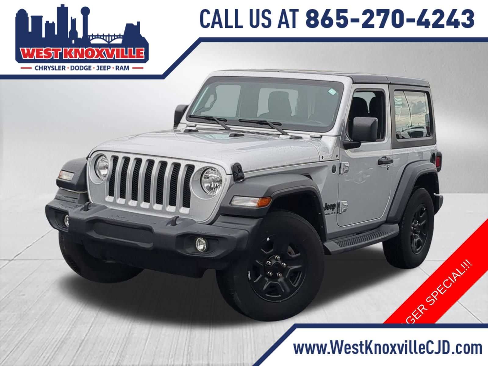 2023 Jeep Wrangler Sport in Silver Zynith Clearcoat — front three-quarter view