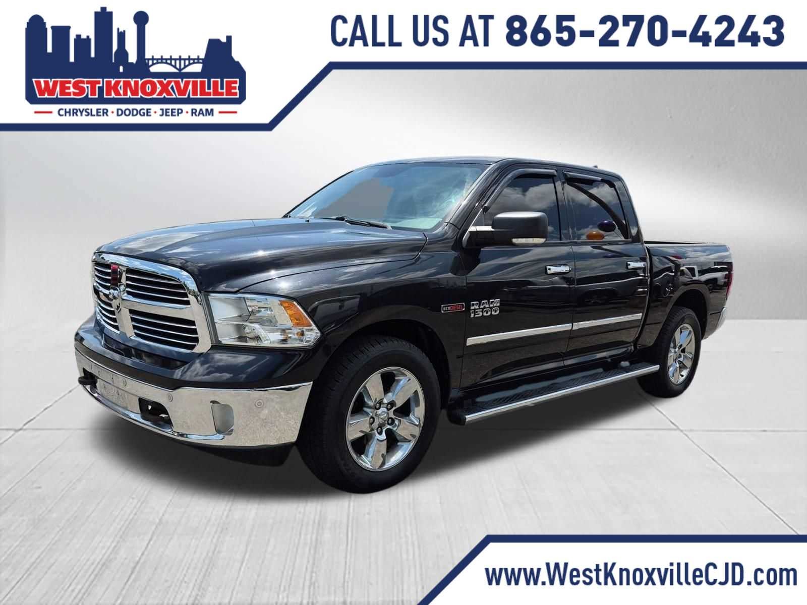 2015 RAM 1500 Big Horn in Brilliant Black Crystal Pearlcoat — front three-quarter view