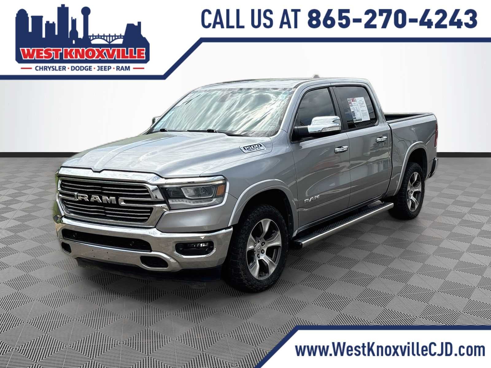 2019 RAM All-New 1500 Laramie in Billet Silver Metallic Clearcoat — front three-quarter view