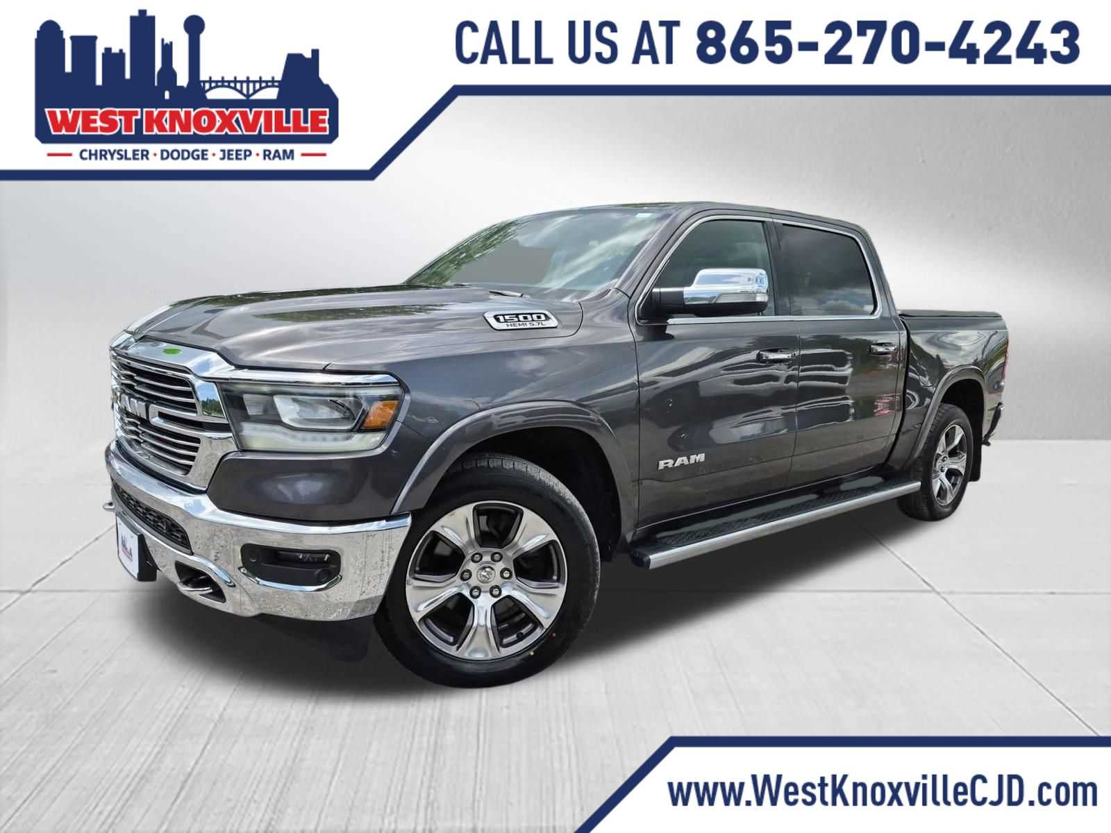2020 RAM 1500 Laramie in Granite Crystal Metallic Clearcoat — front three-quarter view