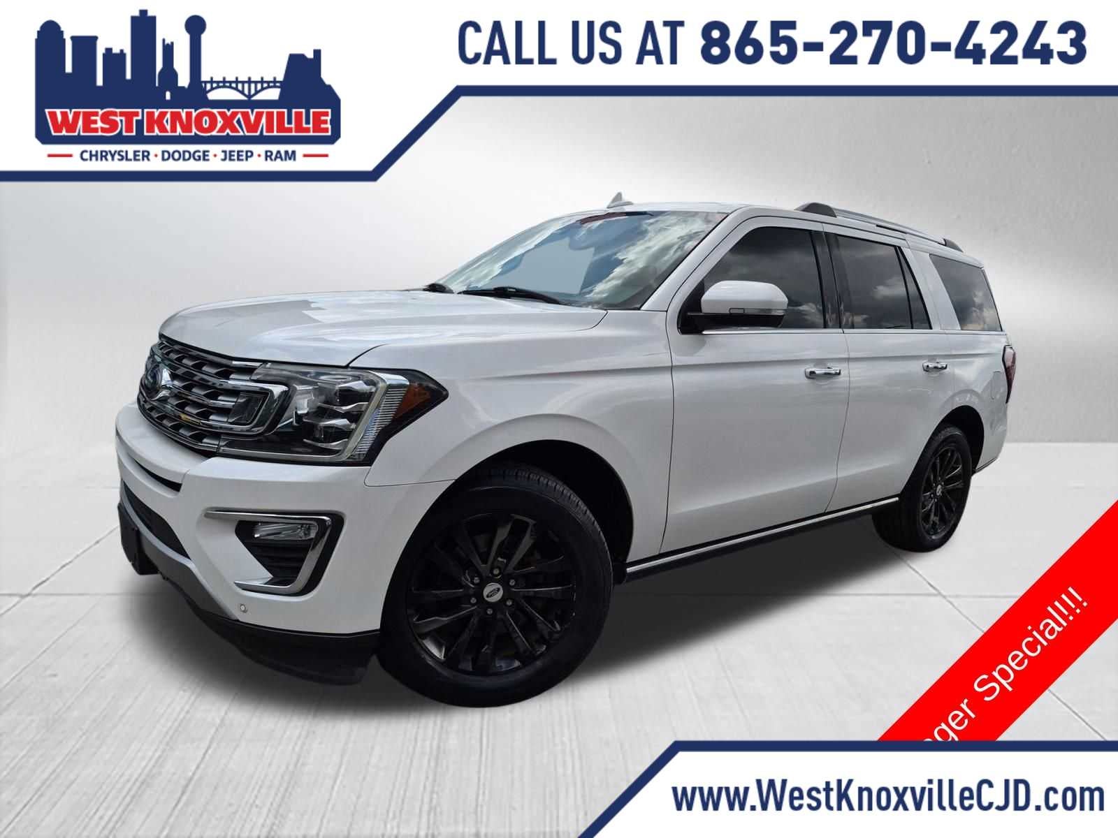 2019 Ford Expedition Limited in White Platinum Metallic Tri-Coat — front three-quarter view