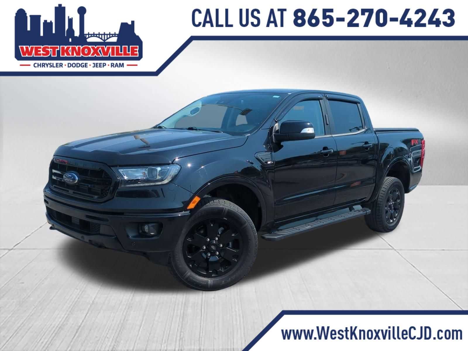 2020 Ford Ranger LARIAT in Shadow Black — front three-quarter view
