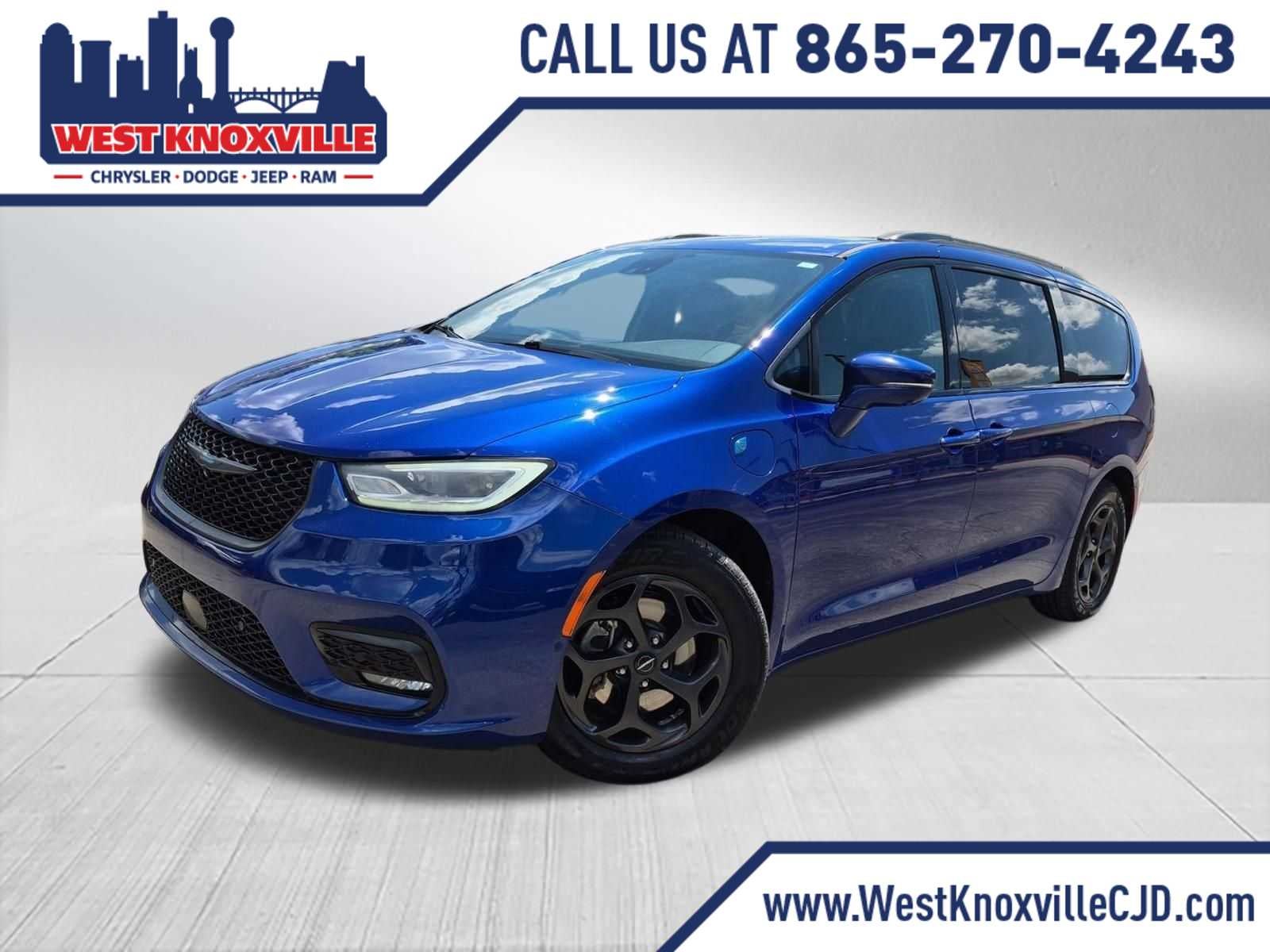 2021 Chrysler Pacifica Hybrid Touring L in Ocean Blue Metallic — front three-quarter view