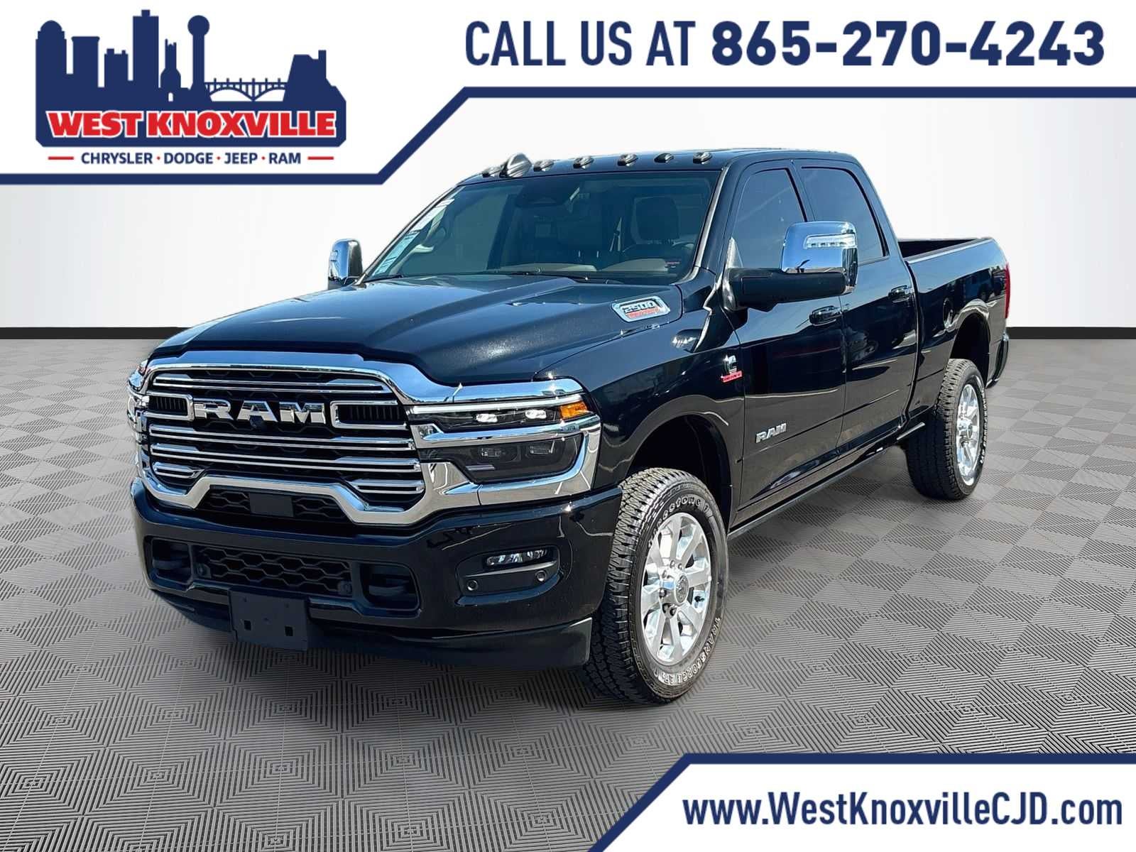 2026 RAM 2500 Laramie in Diamond Black Crystal Pearlcoat — front three-quarter view
